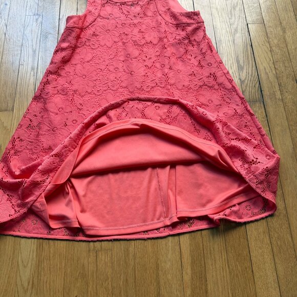 Donna Morgan Size 6 Coral Pink Sleeveless Tent Lace Overlay Trapeze Mini Dress - Picture 6 of 15